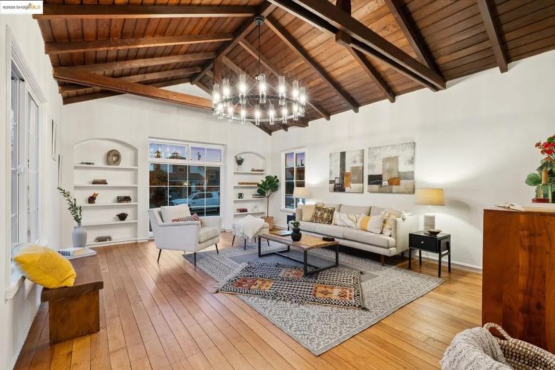 Living room with vaulted ceilings in a Spanish Mediterranean style