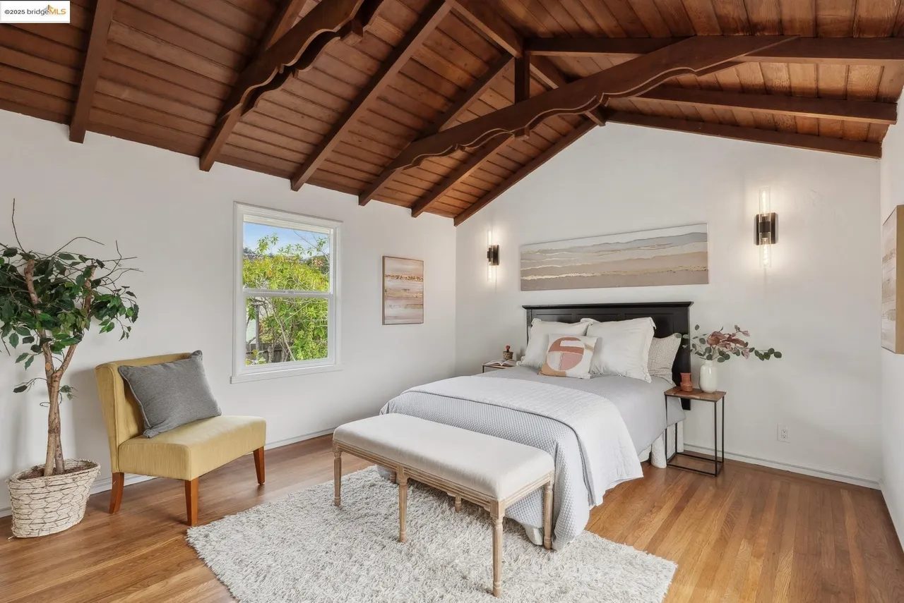 Bedroom with vaulted ceilings
